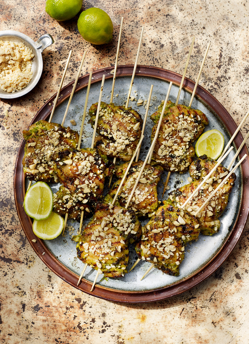 Coconut Grilled Chicken Thighs with Crushed Peanuts