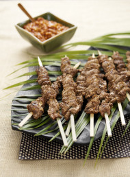 Beef and Crushed Olive Kebabs with Tomato Jam