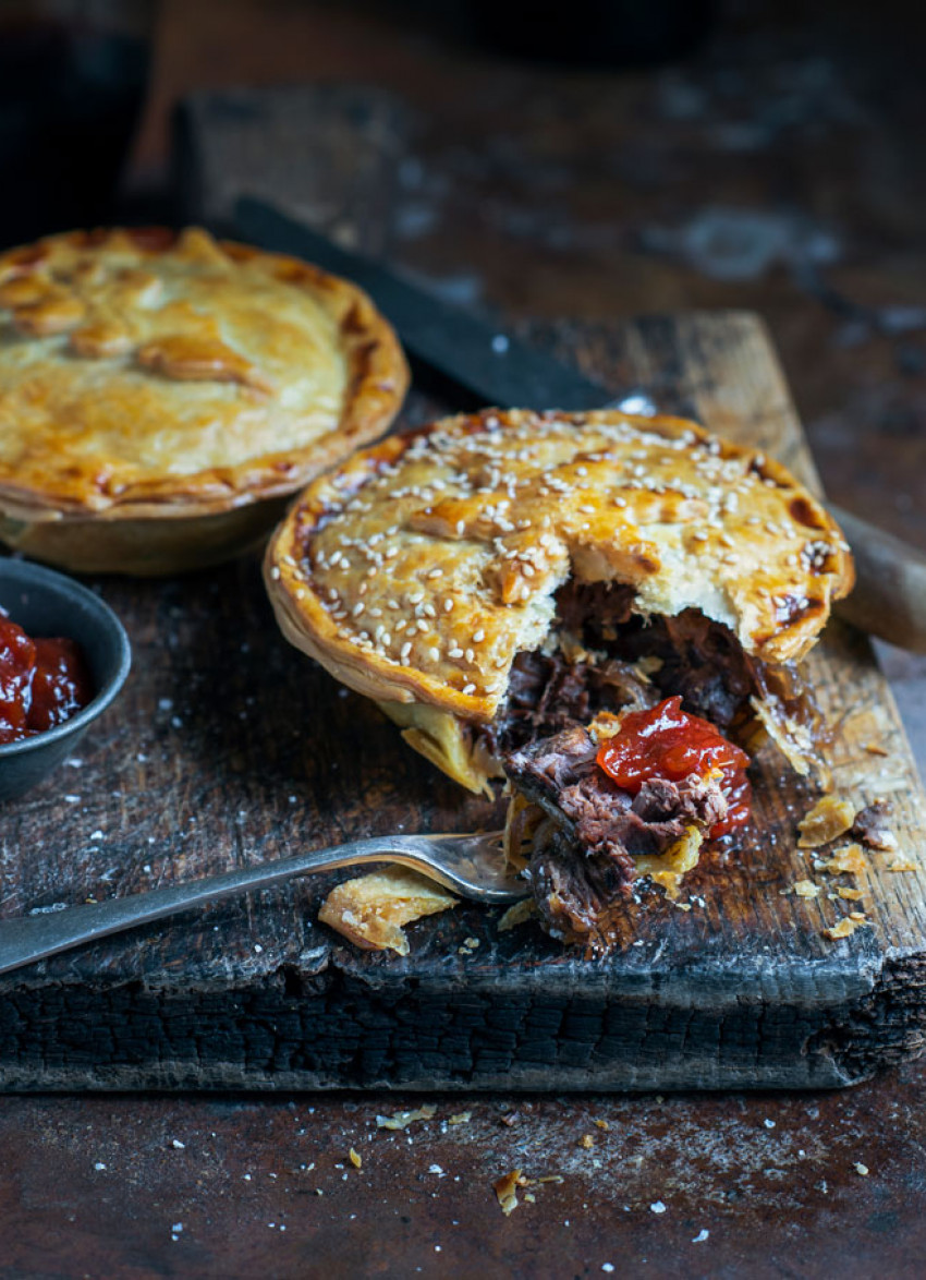 Beef, Bacon and Mushroom Pies with Caramelised Onion