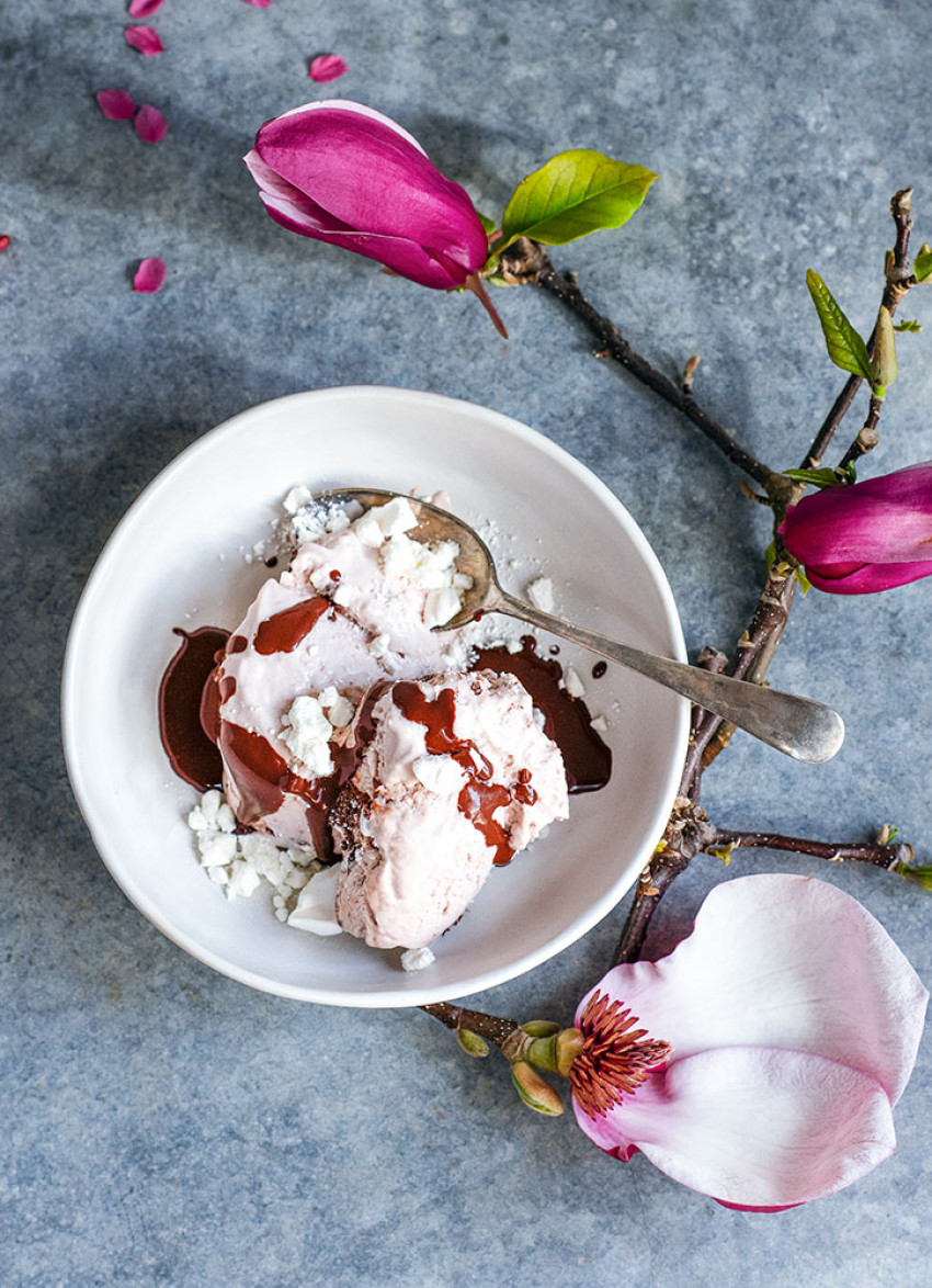 Berry and Dark Chocolate Mascarpone Swirl Ice Cream