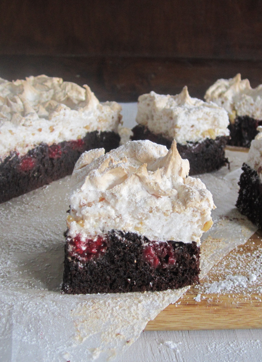 Chocolate, Raspberry and Hazelnut Meringue Brownie