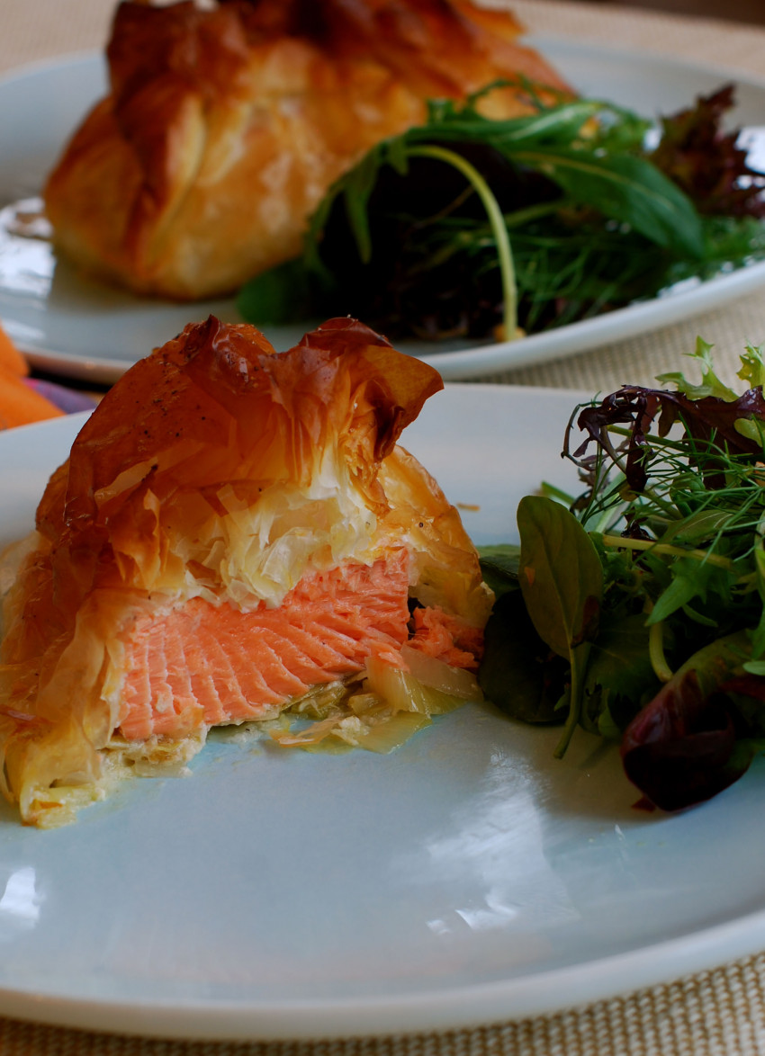 Salmon and Leek Filo Parcels