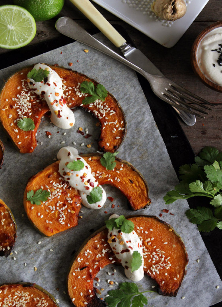Miso Roasted Pumpkin with Cashew and Lime Cream