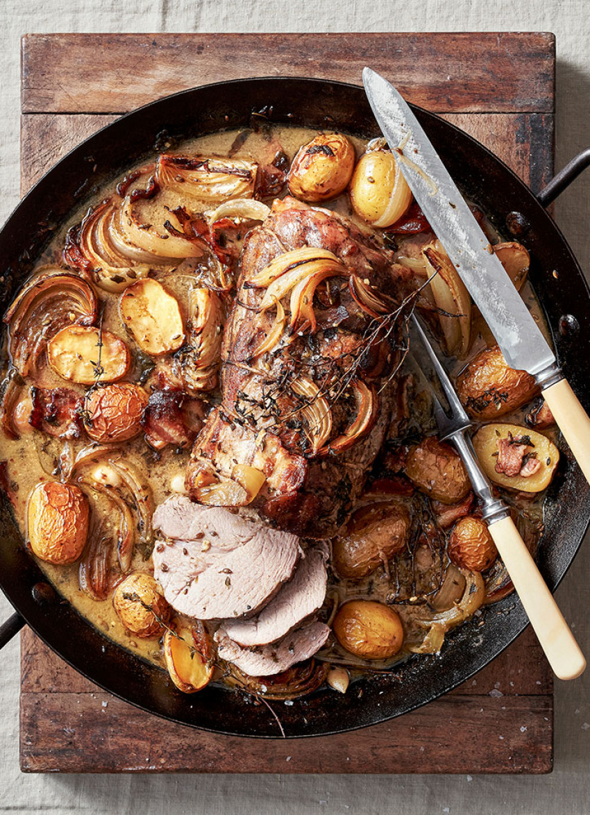 Braised Pork with Herbs, Bacon and Baby Potatoes