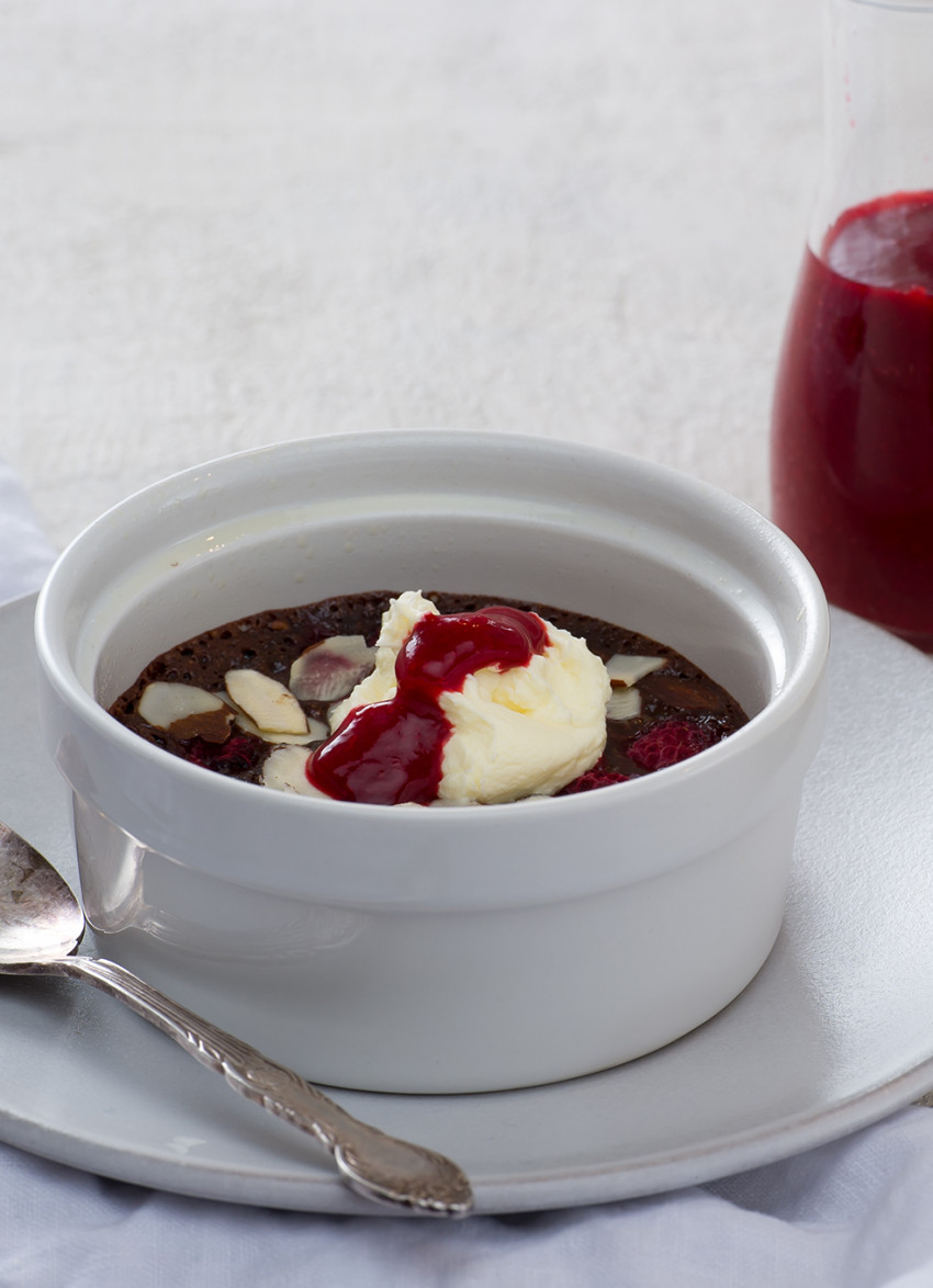 Molten Chocolate, Hazelnut and Raspberry Puddings (GF)