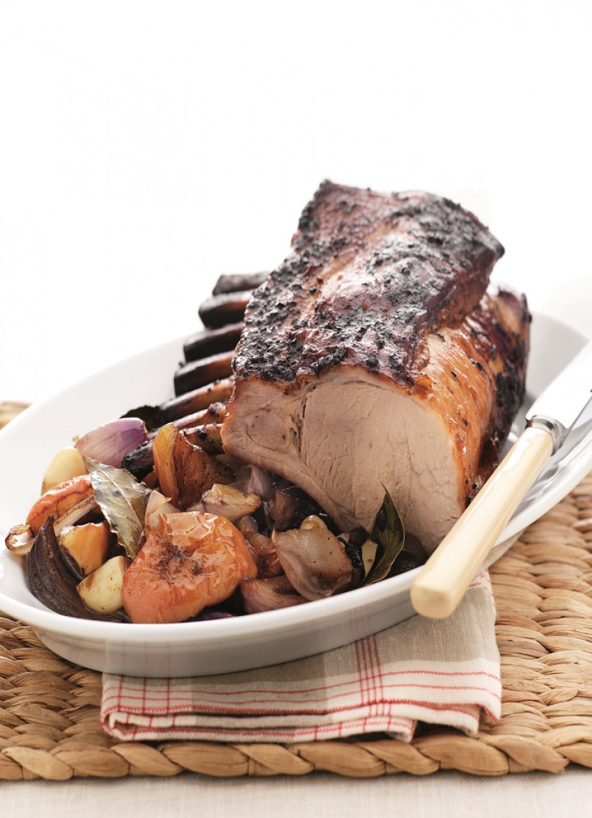 Brined Rack of Pork with Roasted Apple Sauce | dish » Dish Magazine