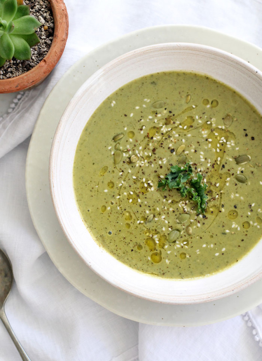 Roasted Broccoli, Leek and Kale Soup