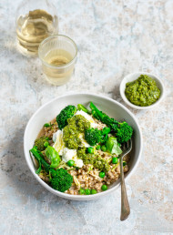 Spring Buckwheat Risotto with Zucchini and Baby Peas with Buffalo Mozzarella and Lemon Oil