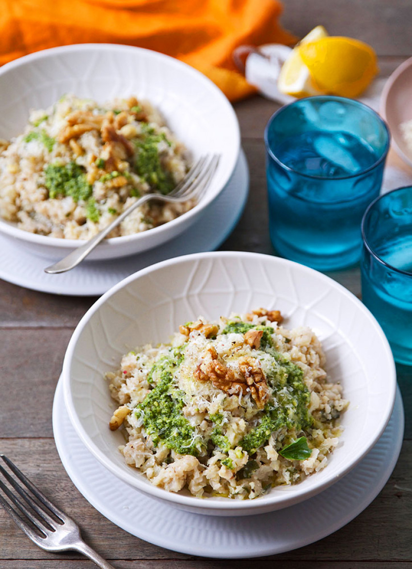 Cauliflower Rice ‘Risotto’ with Sage, Lemon and Pesto