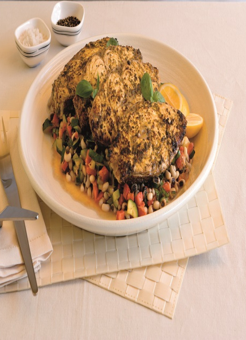 Chermoula Fish with a Black-eyed Bean and Zucchini Salad