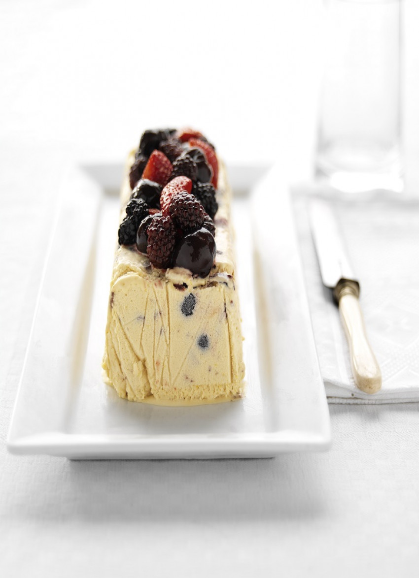 Cherry and Turkish Delight Semifreddo with a Red Fruit Salad