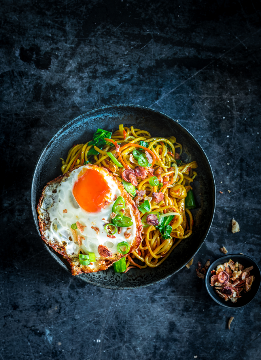Chicken Mee Goreng with Crispy Fried Eggs