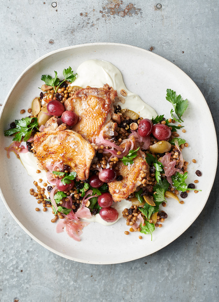 Pan-roasted Chicken Thighs with Grapes and Hazelnuts
