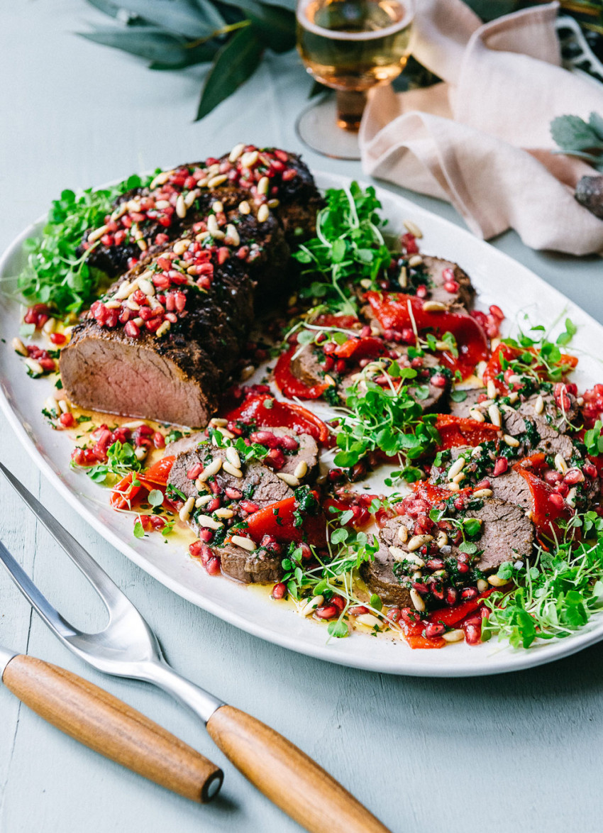 Fillet of Beef with Moroccan Salsa and Pomegranate Seeds