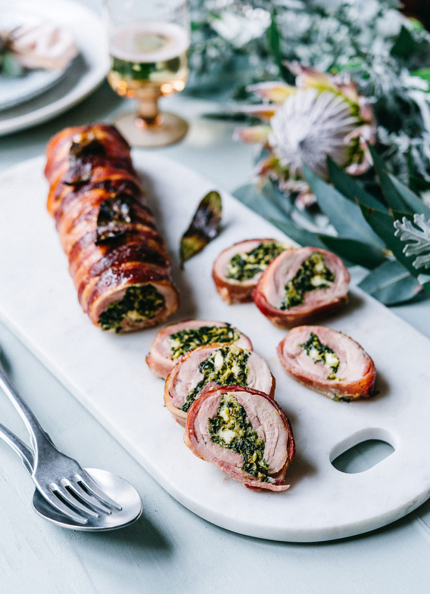 Herb and Goat’s Cheese Stuffed Chicken in Maple Bacon
