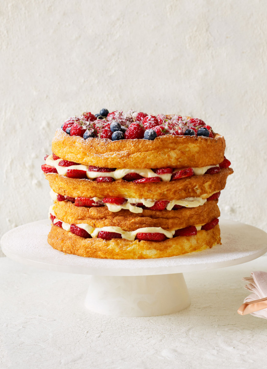 Berry and Coconut Layer Cake with Lemon Curd Cream