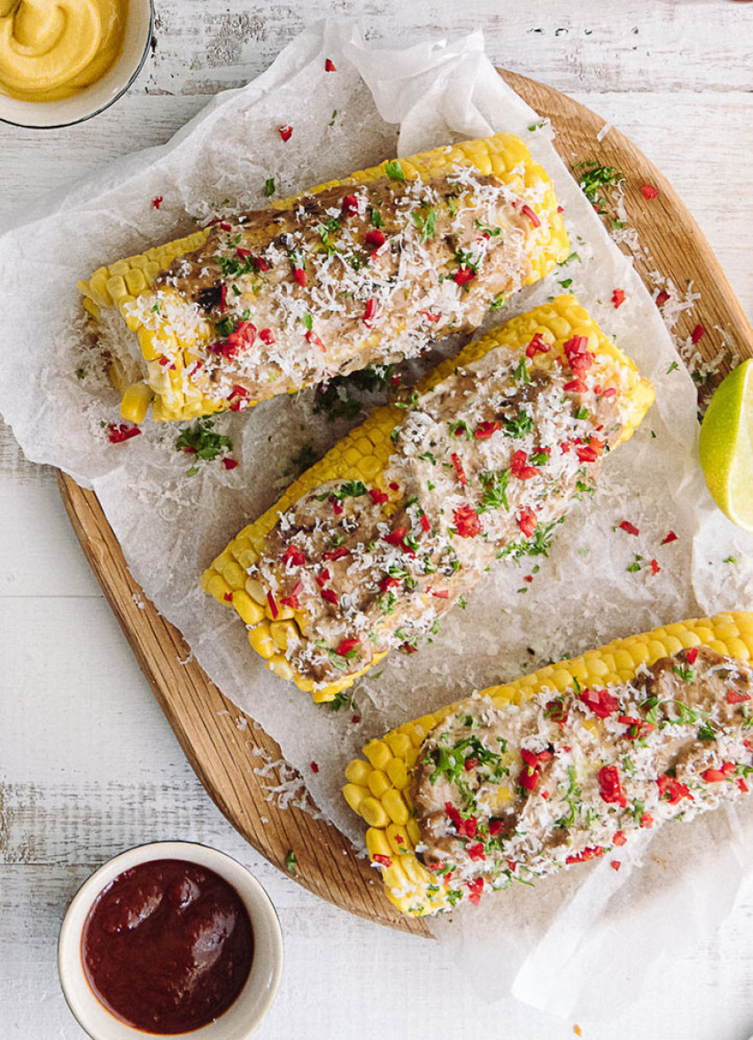 Corn with Black Garlic Mayo and Parmesan