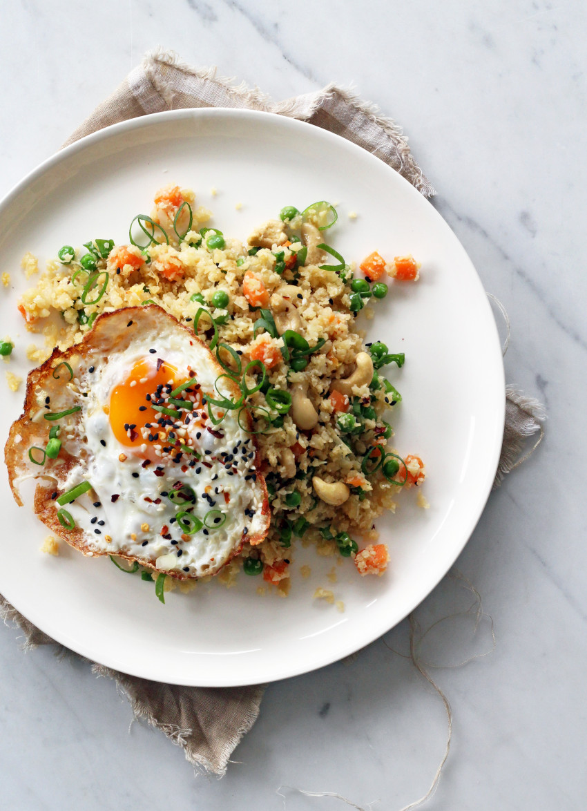 Cauliflower Fried 'Rice' with Crispy Fried Eggs