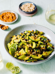 Cucumbers with Kimchi Dressing, Roasted Peanuts and Currants