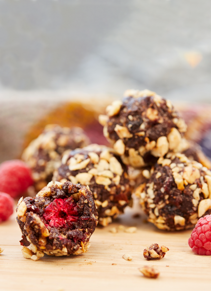 Dark Chocolate, Hazelnut and Raspberry Balls