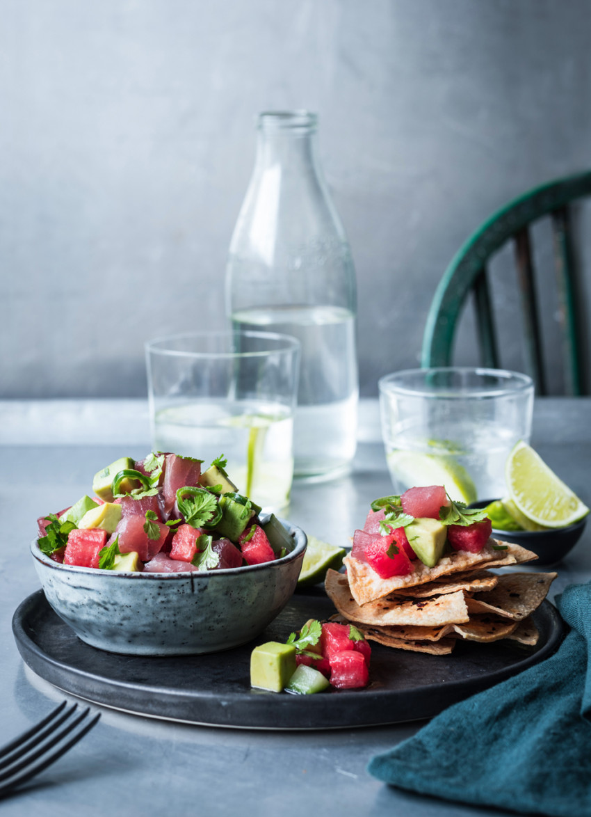 Tuna Tartare with Paprika Corn Chips