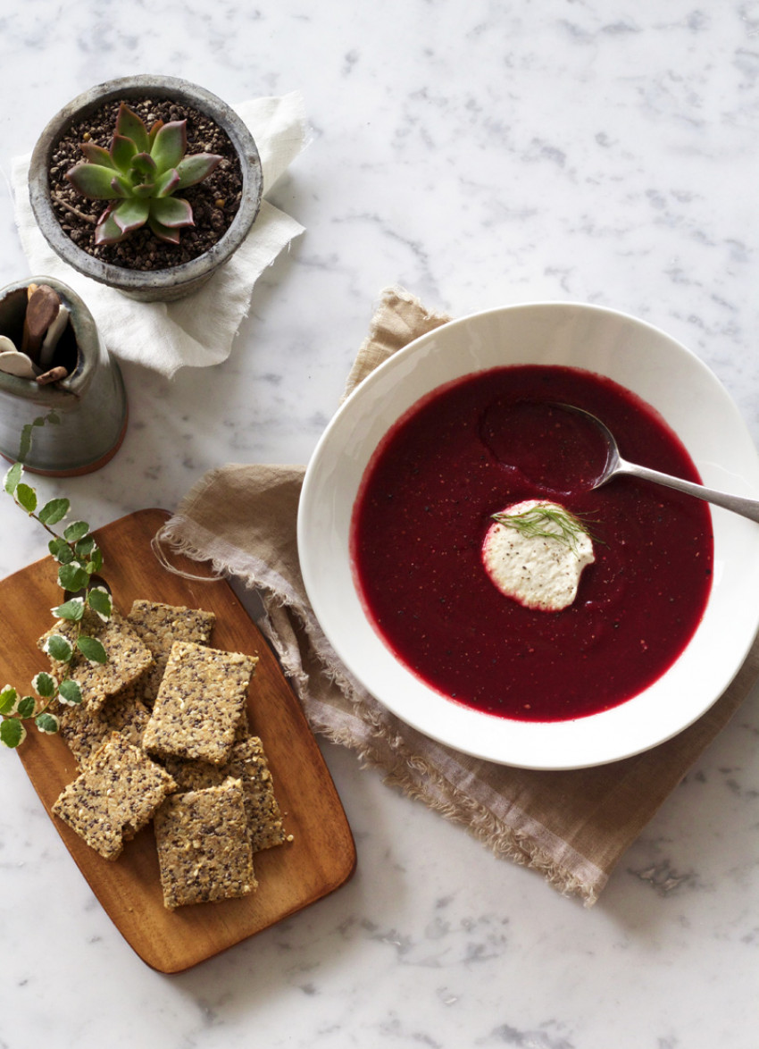 Vegan Borscht with Cashew and Horseradish Cream