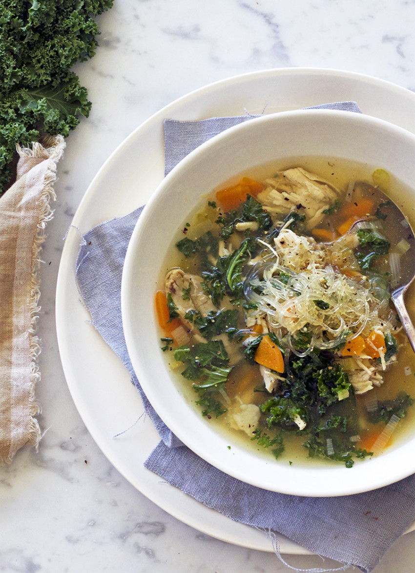 Chicken, Kale and Kelp Noodle Soup