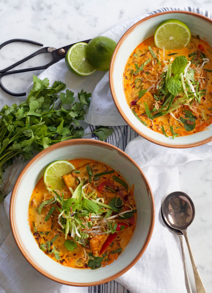 Tempeh Curry Laksa with Coconut Milk and Kelp Noodles