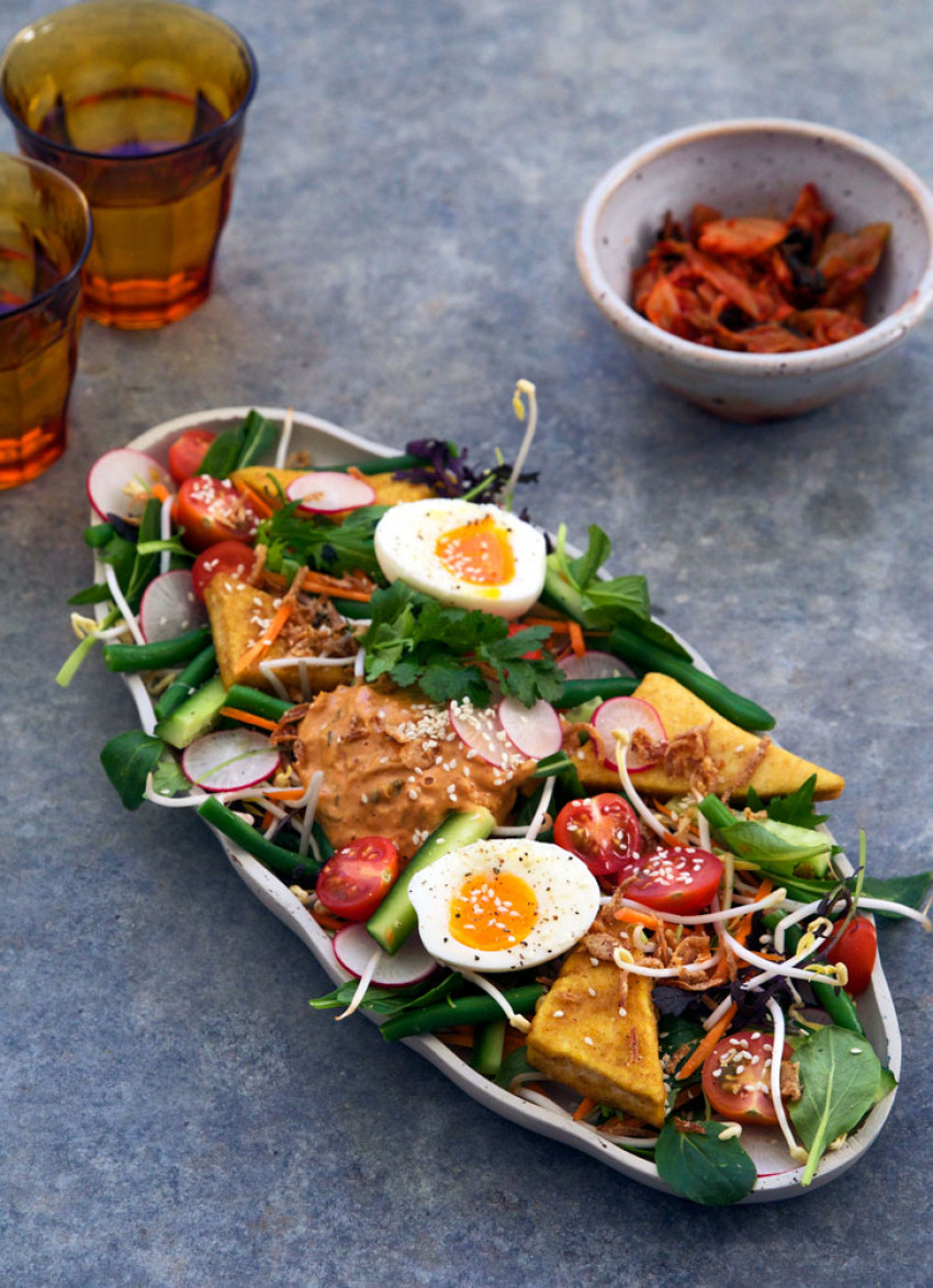 Gado Gado Salad with Cashew Butter and Kimchi Satay Sauce