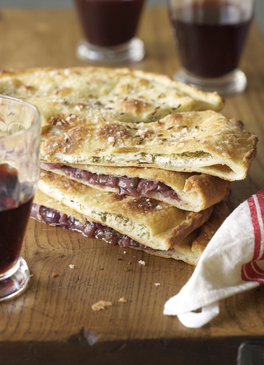 Italian Flatbreads Filled with Caramelised Onion and Goats Cheese