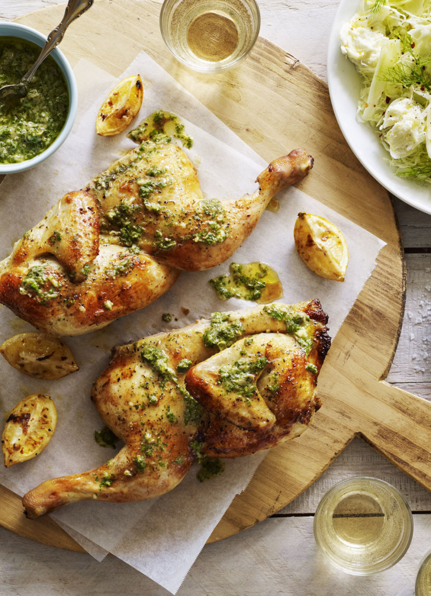 Roast Chicken with Green Herb Sauce