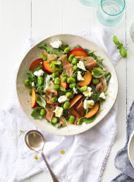 Prosciutto, Plum, Broadbean, Goat Feta and Baby Kale Salad