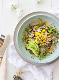 Ancient Grain, Mango, Avocado and Green Bean Salad with Ginger and Miso Dressing