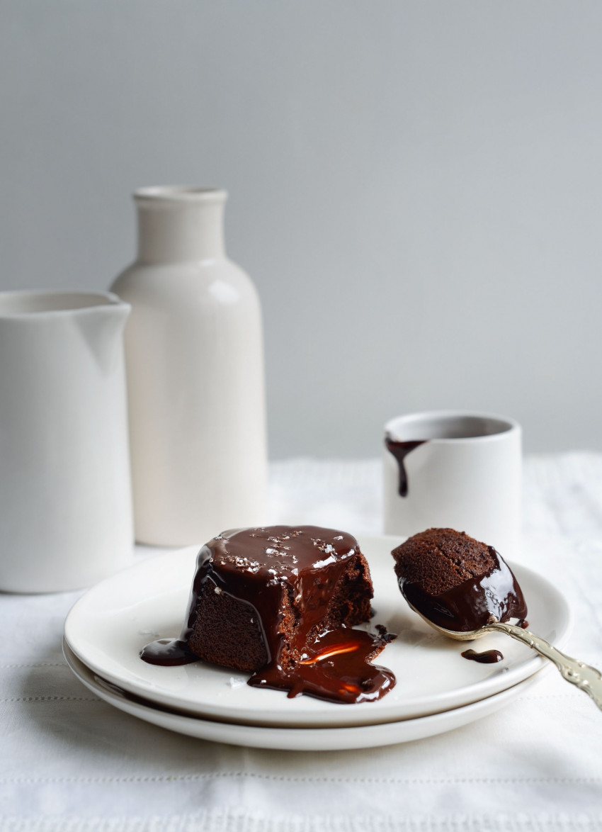Double-Baked Chocolate Soufflés with Whiskey Chocolate Sauce