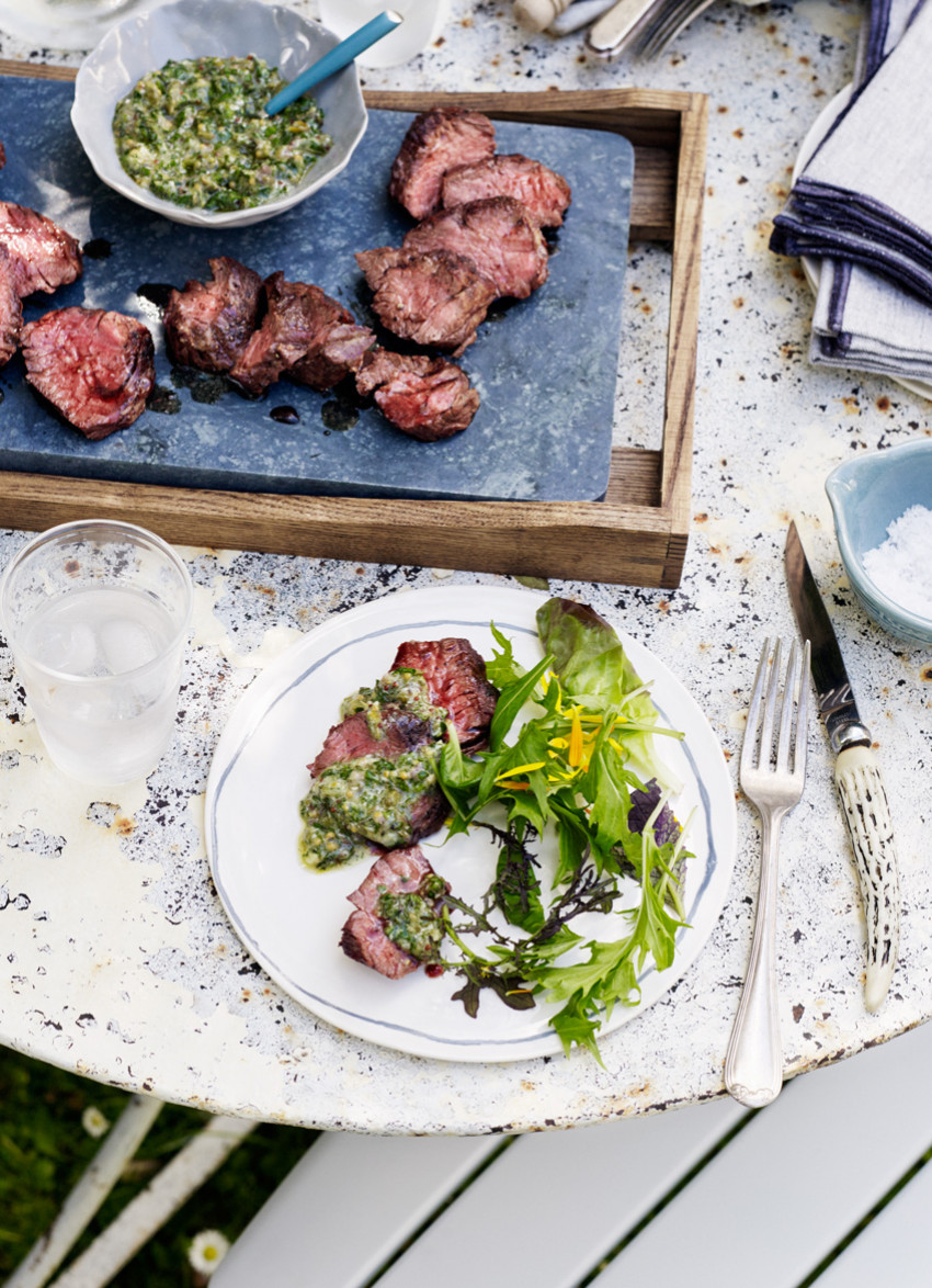 Onglet Steak with Herb and Horseradish Salsa