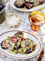 Lamb ‘Minute’ Steaks, Eggplant, Basil and Tomato Salad