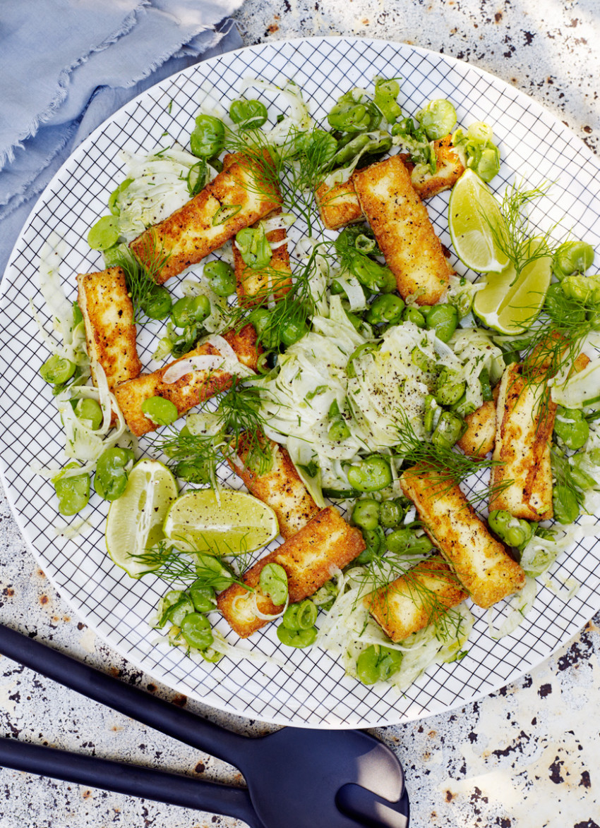 Grilled Halloumi with Fennel and Broad Bean Salsa 