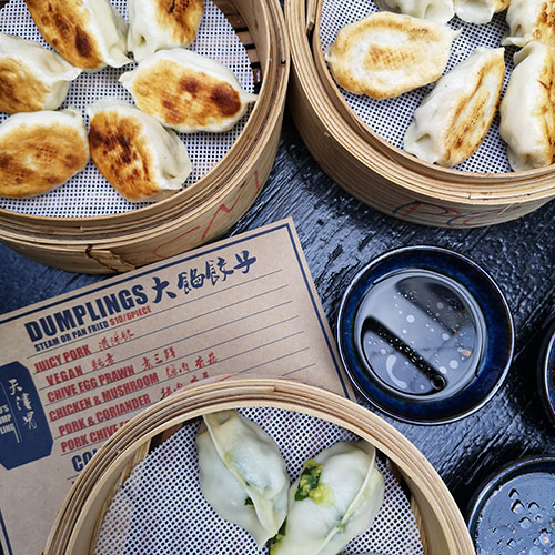 baskets of dumplings at bos dumplings