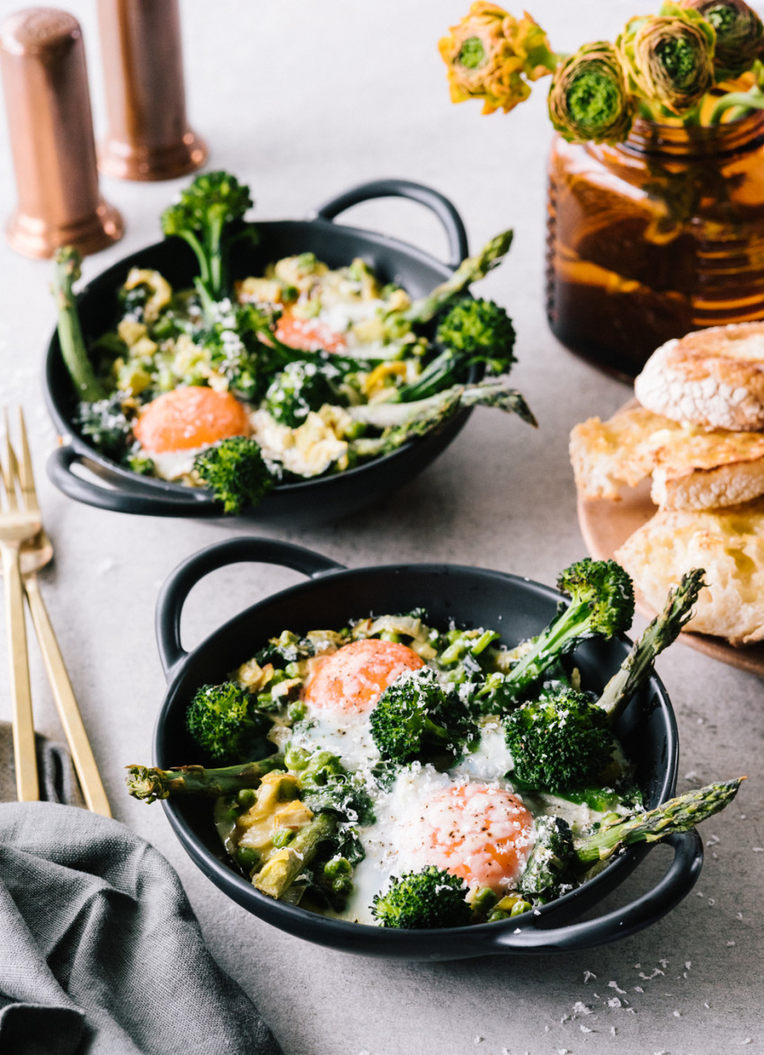 Baked Eggs with Spring Greens