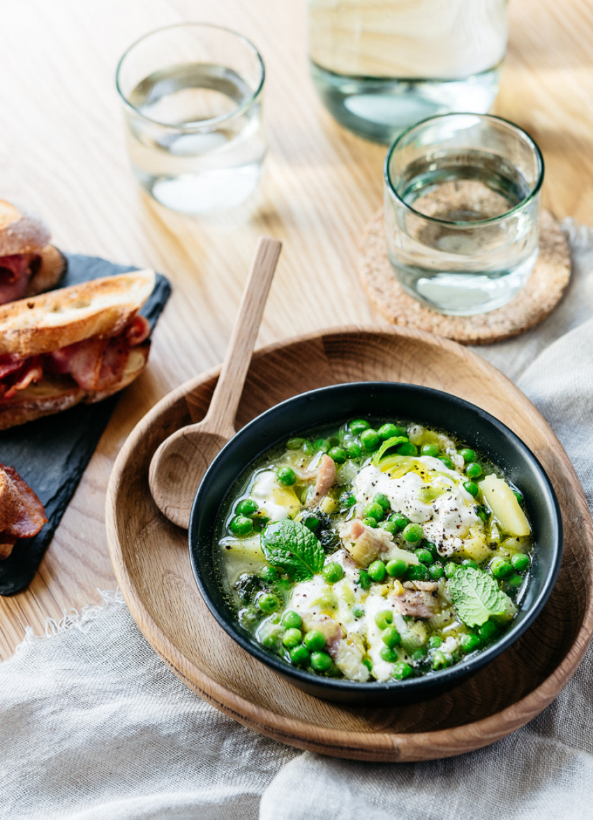 Pea, Bacon and Mint Soup