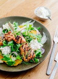 Maple-Glazed Salmon Skewers with Fennel and Orange Salad