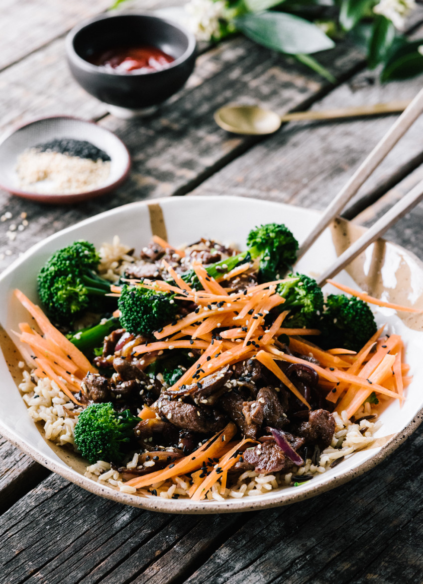 Stir-Fried Lamb, Veges and Mixed Rice