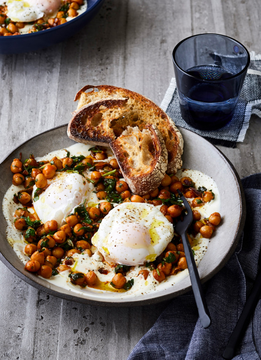 Herbed Chickpeas, Yoghurt and Poached Eggs
