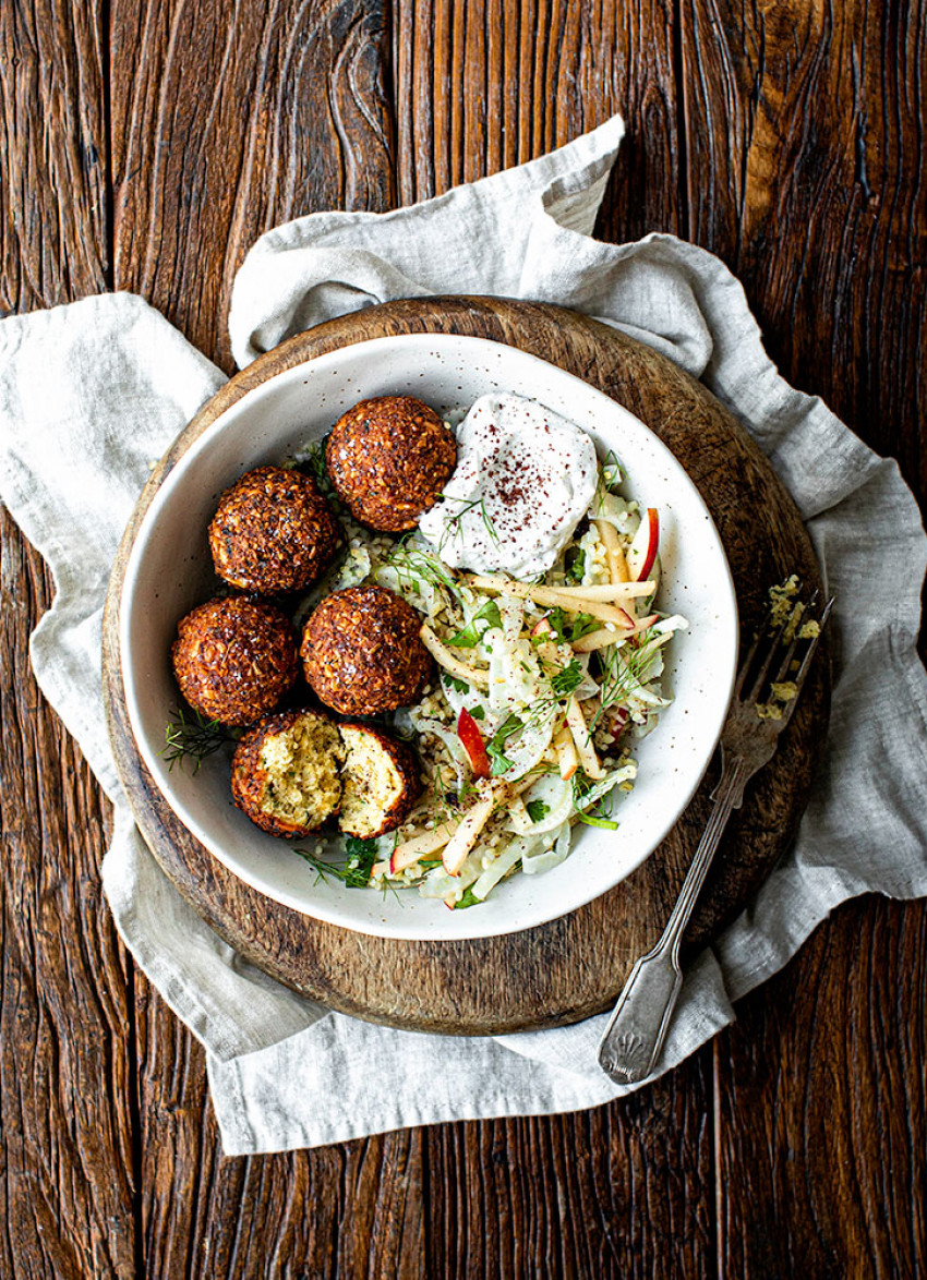 Falafel with Winter Tabbouleh and Sumac Yoghurt