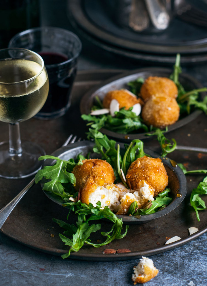 Goat Cheese Croquettes with Honey and Toasted Almonds