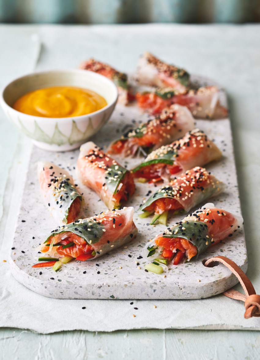 Raw Salmon Fresh Spring Rolls