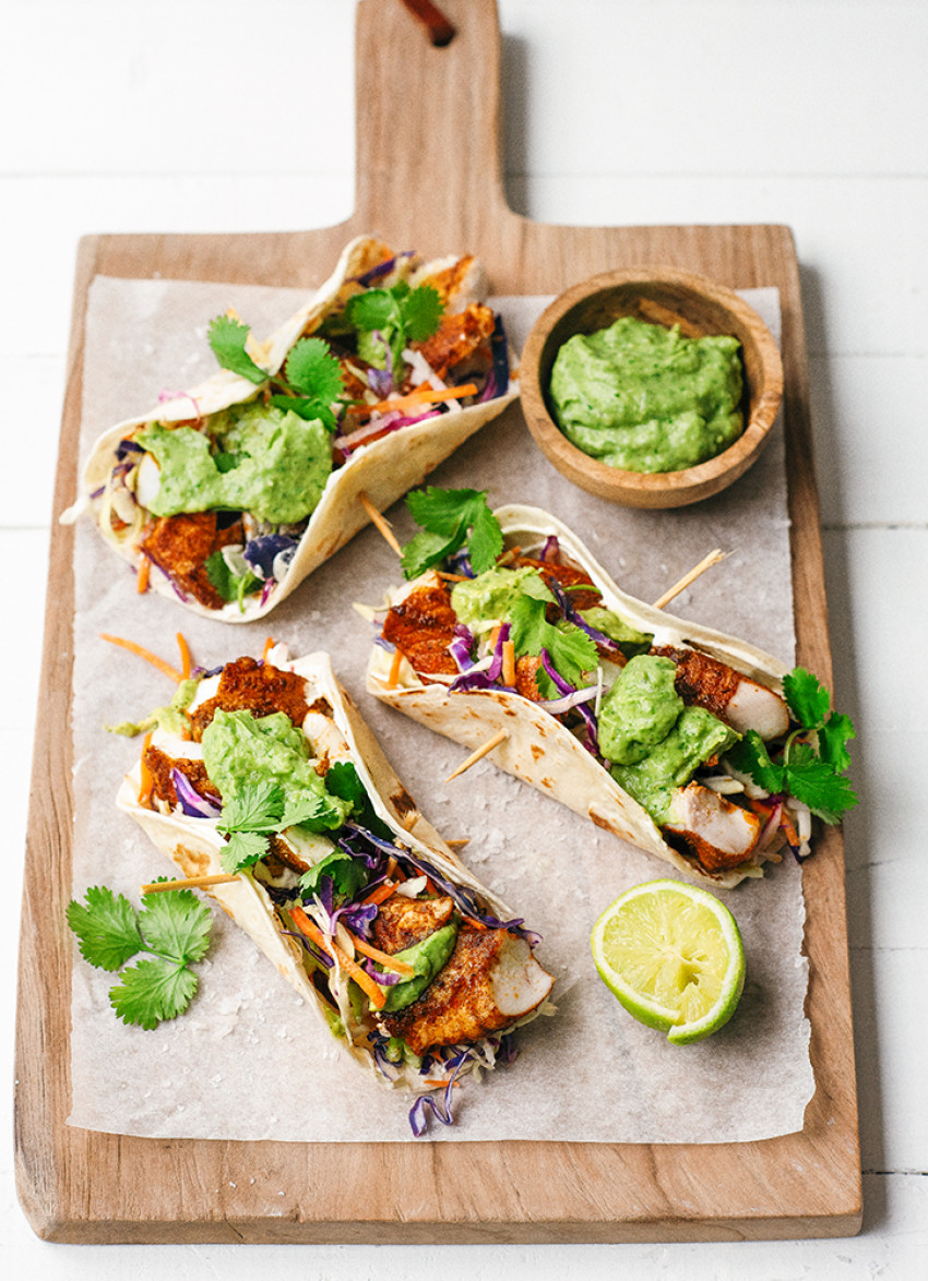 Mexican Fish Tacos with Avocado and Jalapeño Sauce