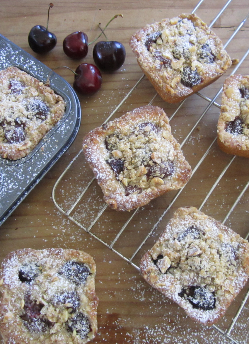 Fresh Cherry and Hazelnut Streusel Cakes