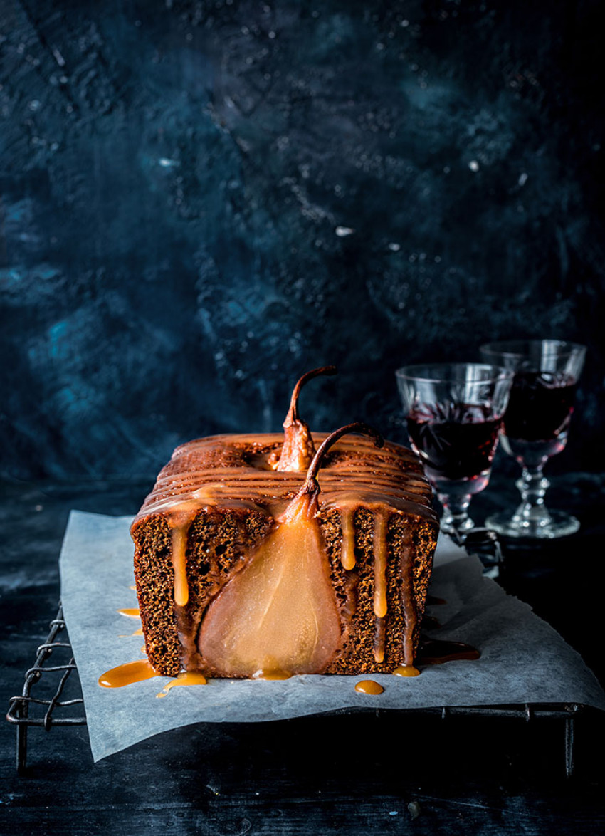 Ginger Loaf with Port-poached Pears