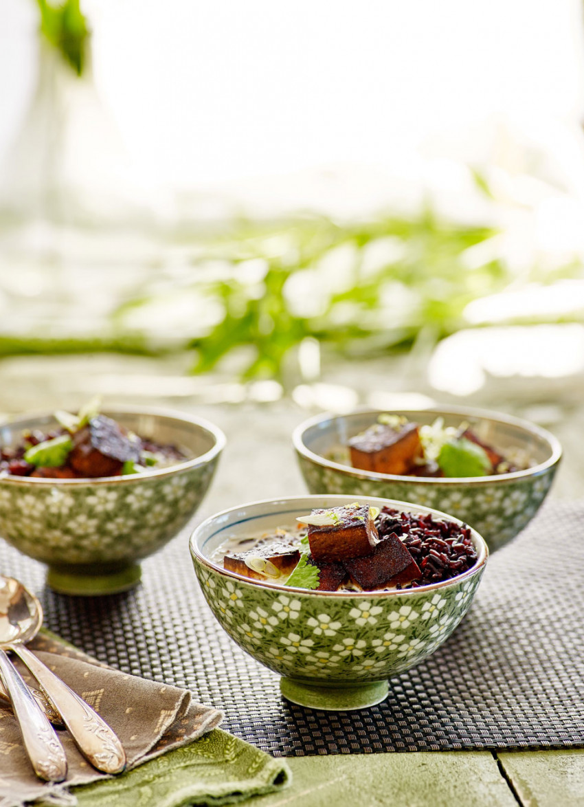 Ginger and Lemongrass Soup with Tofu and Black Rice